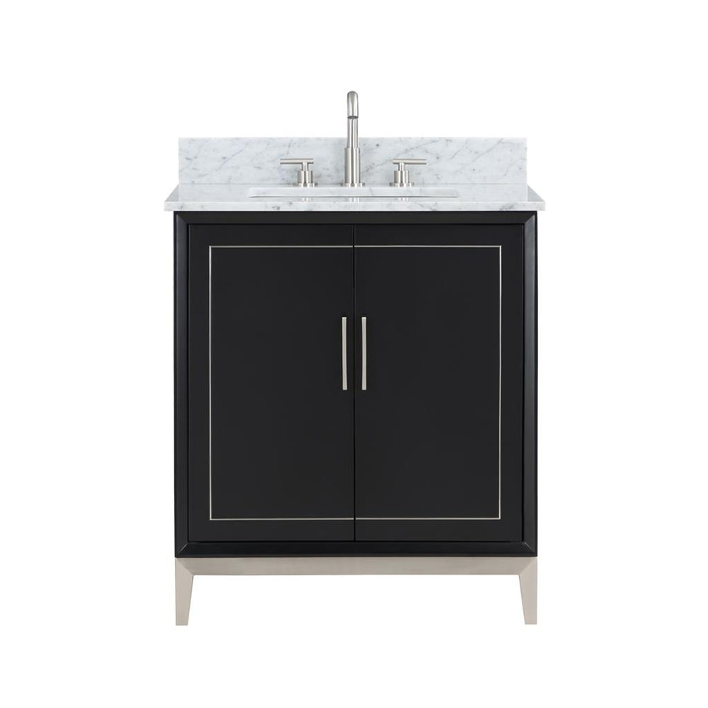 Bemma, Gracie 30" Single Vanity, Midnight Black/Brushed Nickel, Carrara Marble Top#top-options_carrara-marble-top