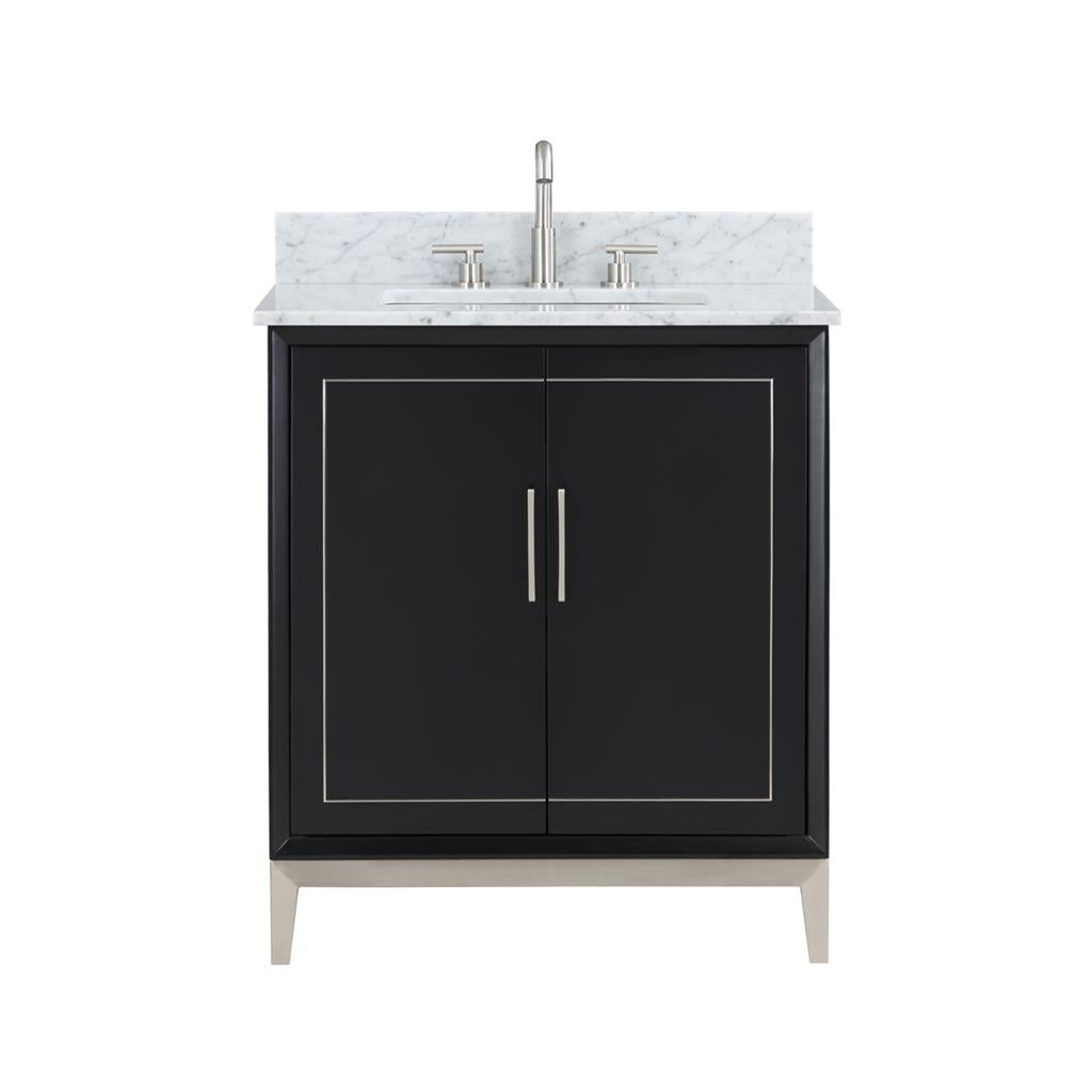 Bemma, Gracie 30" Single Vanity, Midnight Black/Brushed Nickel, Carrara Marble Top#top-options_carrara-marble-top