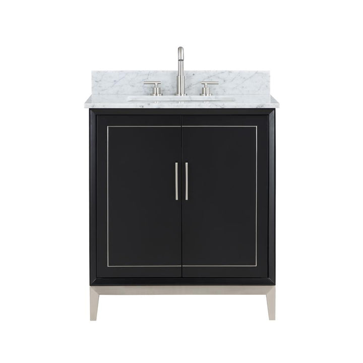 Bemma, Gracie 30" Single Vanity, Midnight Black/Brushed Nickel, Carrara Marble Top#top-options_carrara-marble-top
