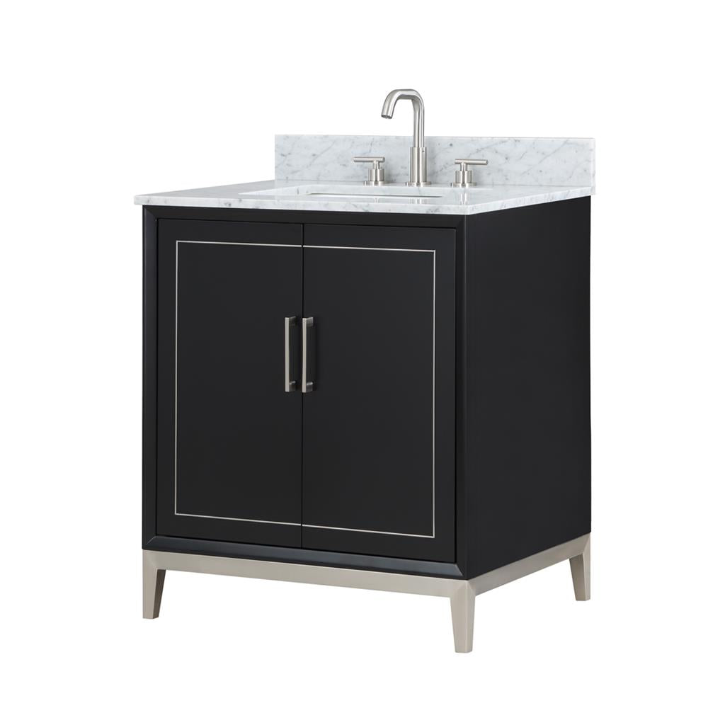 Bemma, Gracie 30" Single Vanity, Midnight Black/Brushed Nickel, Carrara Marble Top#top-options_carrara-marble-top