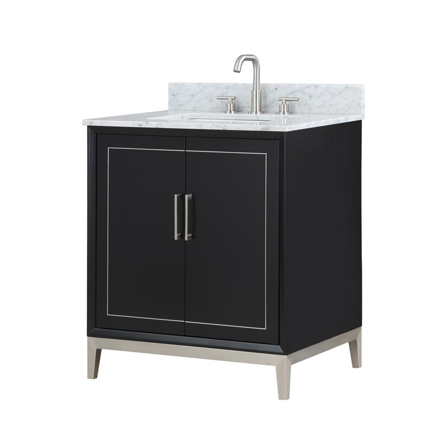Bemma, Gracie 30" Single Vanity, Midnight Black/Brushed Nickel, Carrara Marble Top#top-options_carrara-marble-top