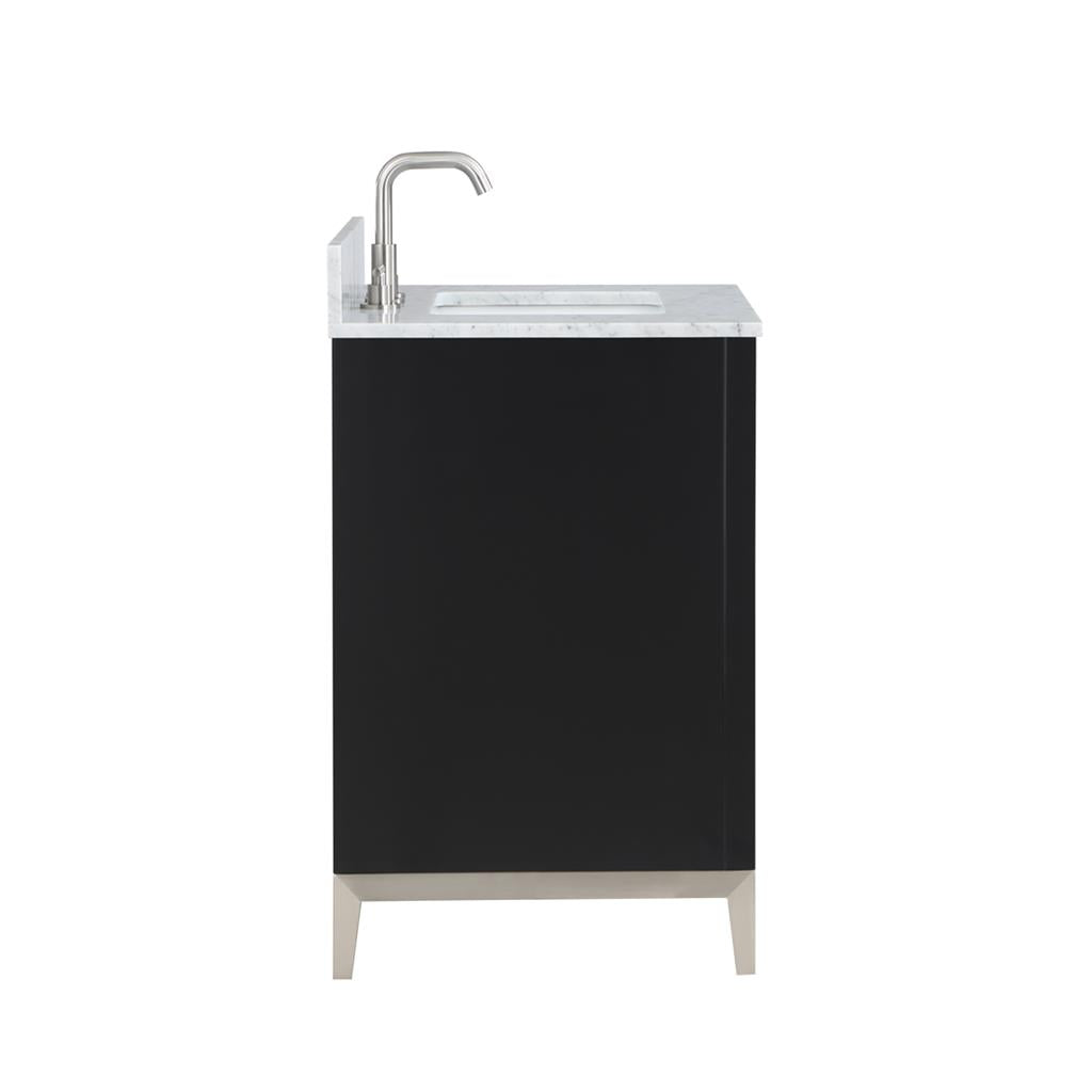 Bemma, Gracie 30" Single Vanity, Midnight Black/Brushed Nickel, Carrara Marble Top#top-options_carrara-marble-top