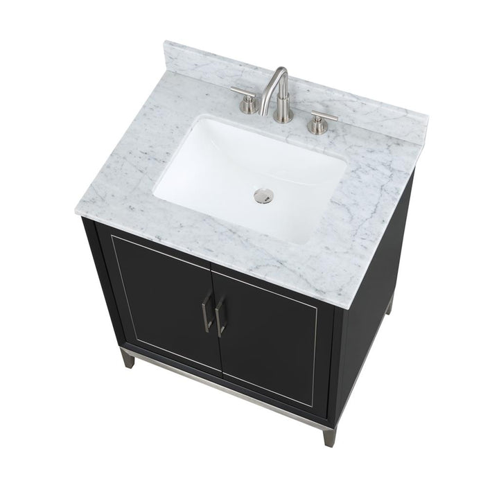 Bemma, Gracie 30" Single Vanity, Midnight Black/Brushed Nickel, Carrara Marble Top#top-options_carrara-marble-top