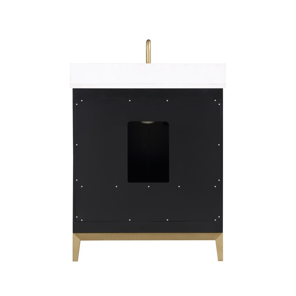 Bemma, Gracie 30" Single Vanity, Midnight Black/Satin BrassWhite Quartz Top#top-options_white-quartz-top