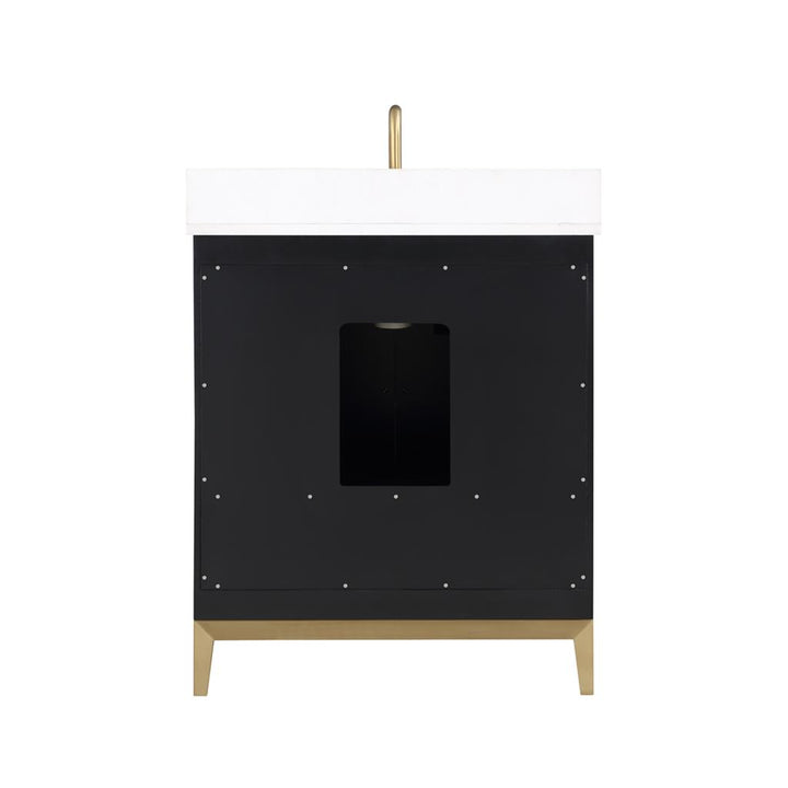 Bemma, Gracie 30" Single Vanity, Midnight Black/Satin BrassWhite Quartz Top#top-options_white-quartz-top