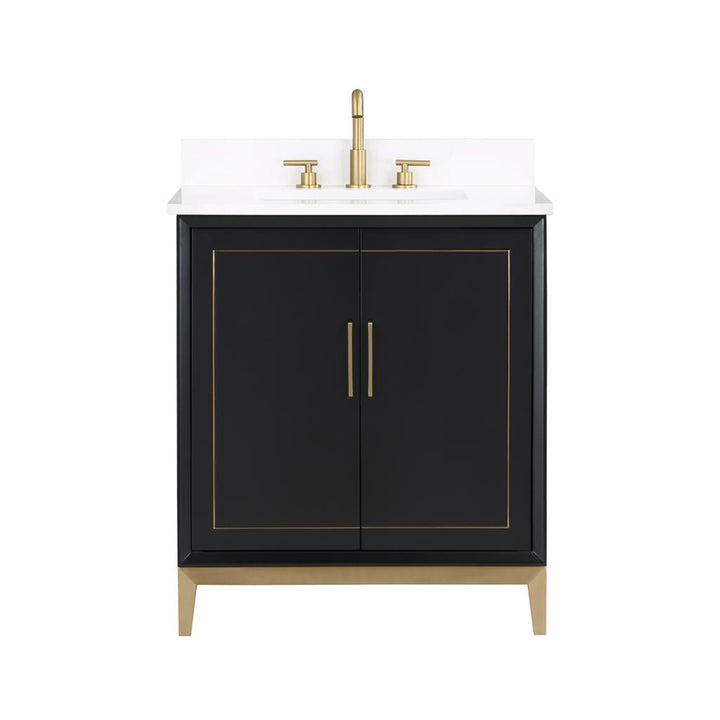 Bemma, Gracie 30" Single Vanity, Midnight Black/Satin BrassWhite Quartz Top#top-options_white-quartz-top
