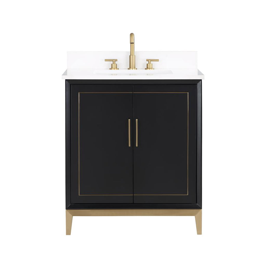Bemma, Gracie 30" Single Vanity, Midnight Black/Satin BrassWhite Quartz Top#top-options_white-quartz-top