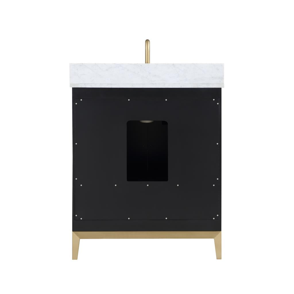 Bemma, Gracie 30" Single Vanity, Midnight Black/Satin Brass, Carrara Marble Top#top-options_carrara-marble-top
