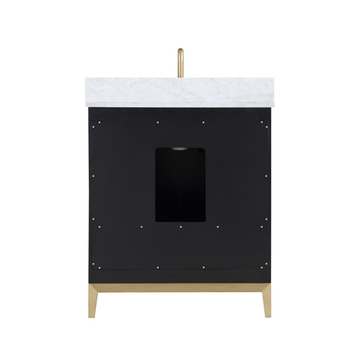 Bemma, Gracie 30" Single Vanity, Midnight Black/Satin Brass, Carrara Marble Top#top-options_carrara-marble-top