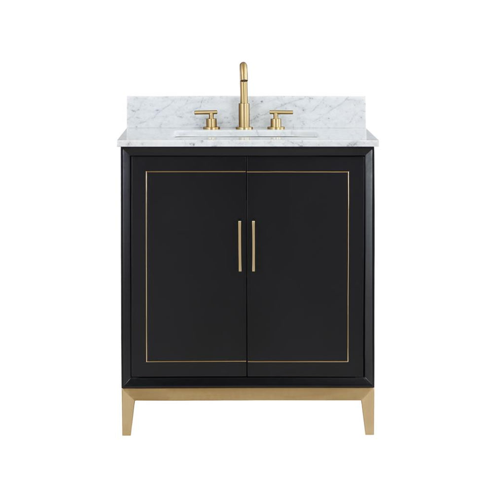 Bemma, Gracie 30" Single Vanity, Midnight Black/Satin Brass, Carrara Marble Top#top-options_carrara-marble-top