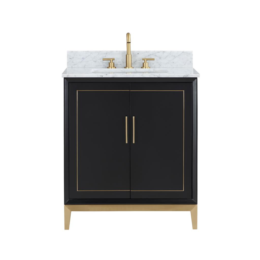 Bemma, Gracie 30" Single Vanity, Midnight Black/Satin Brass, Carrara Marble Top#top-options_carrara-marble-top