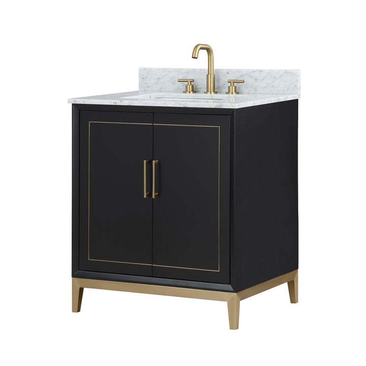 Bemma, Gracie 30" Single Vanity, Midnight Black/Satin Brass, Carrara Marble Top#top-options_carrara-marble-top