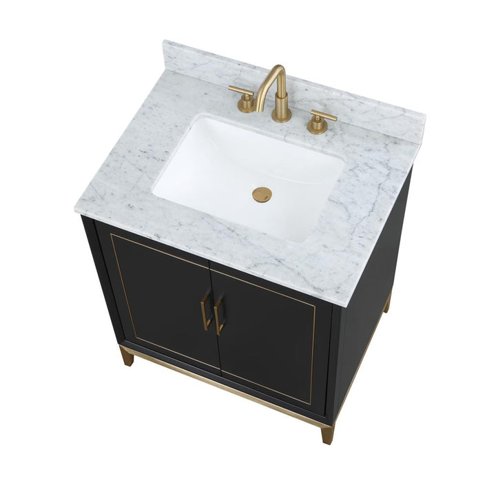 Bemma, Gracie 30" Single Vanity, Midnight Black/Satin Brass, Carrara Marble Top#top-options_carrara-marble-top