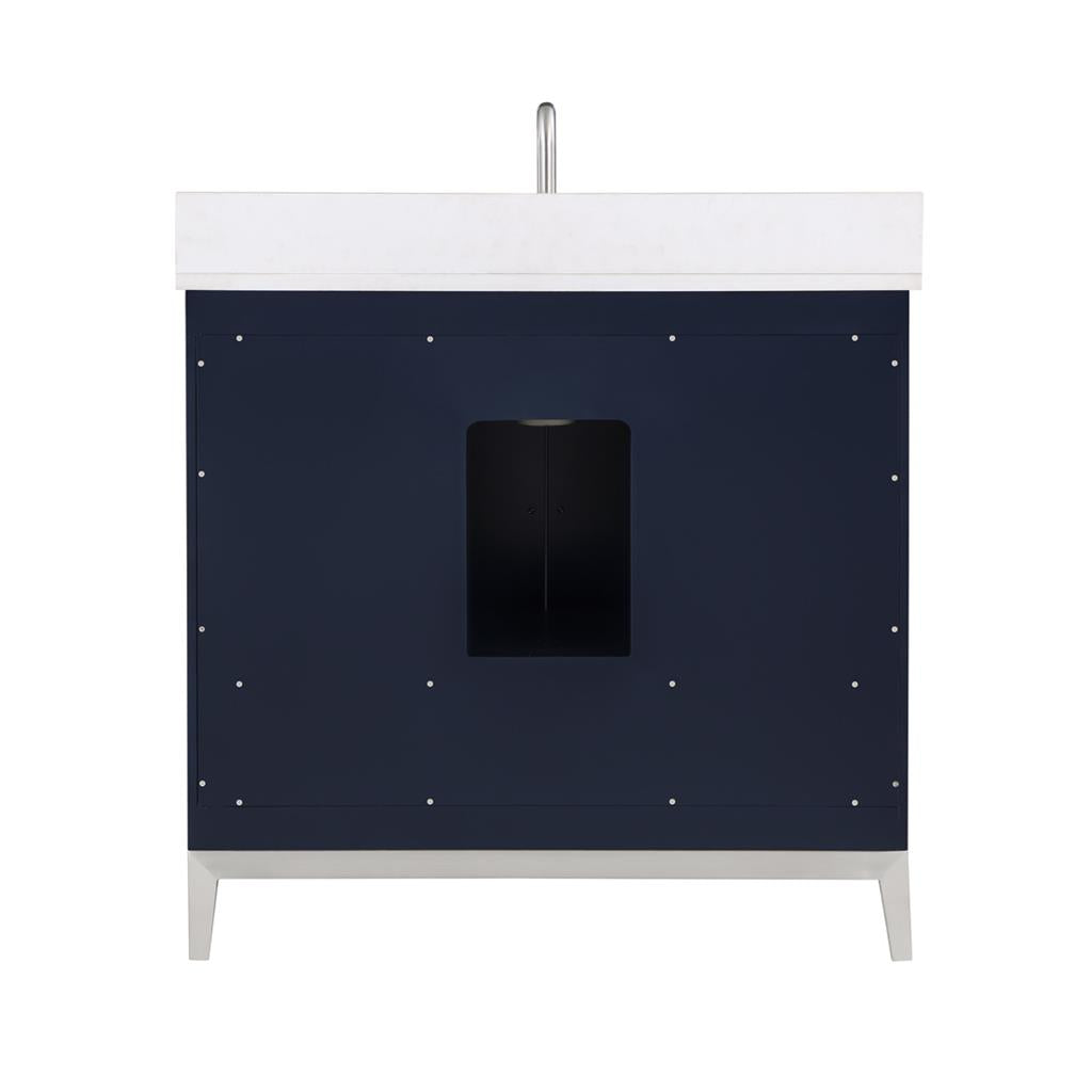 Bemma, Gracie 36" Single Vanity, Pacific Blue/Brushed Nickel, White Quartz Top#top-options_white-quartz-top