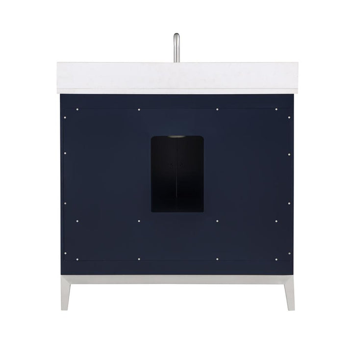 Bemma, Gracie 36" Single Vanity, Pacific Blue/Brushed Nickel, White Quartz Top#top-options_white-quartz-top
