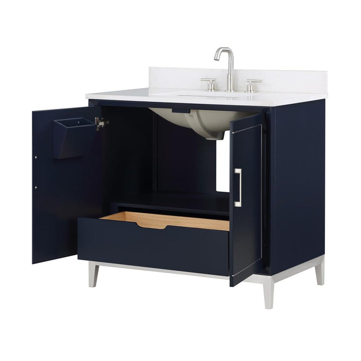 Bemma, Gracie 36" Single Vanity, Pacific Blue/Brushed Nickel, White Quartz Top#top-options_white-quartz-top