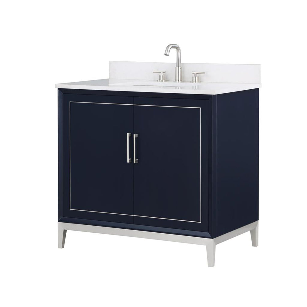 Bemma, Gracie 36" Single Vanity, Pacific Blue/Brushed Nickel, White Quartz Top#top-options_white-quartz-top