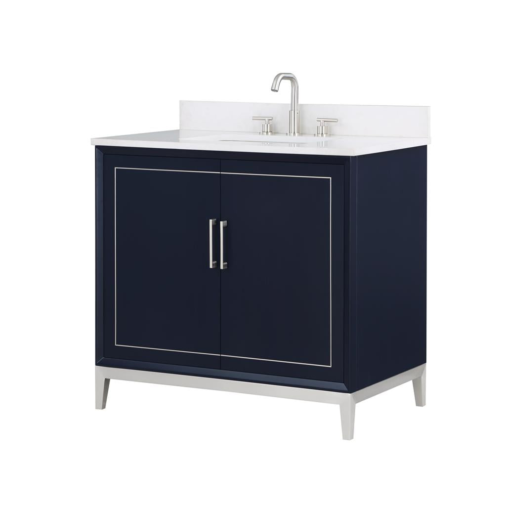 Bemma, Gracie 36" Single Vanity, Pacific Blue/Brushed Nickel, White Quartz Top#top-options_white-quartz-top