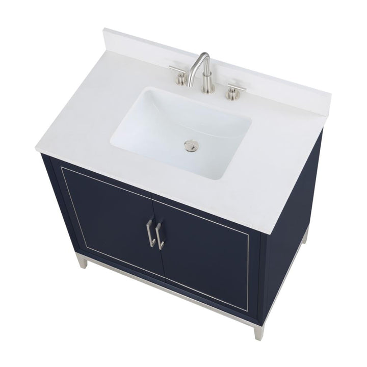 Bemma, Gracie 36" Single Vanity, Pacific Blue/Brushed Nickel, White Quartz Top#top-options_white-quartz-top