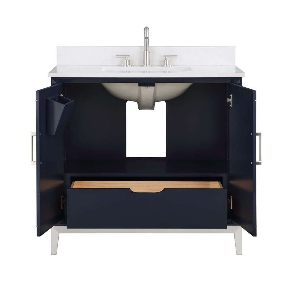 Bemma, Gracie 36" Single Vanity, Pacific Blue/Brushed Nickel, White Quartz Top#top-options_white-quartz-top