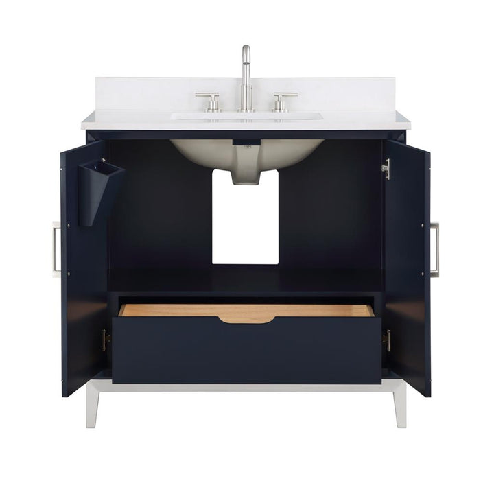 Bemma, Gracie 36" Single Vanity, Pacific Blue/Brushed Nickel, White Quartz Top#top-options_white-quartz-top