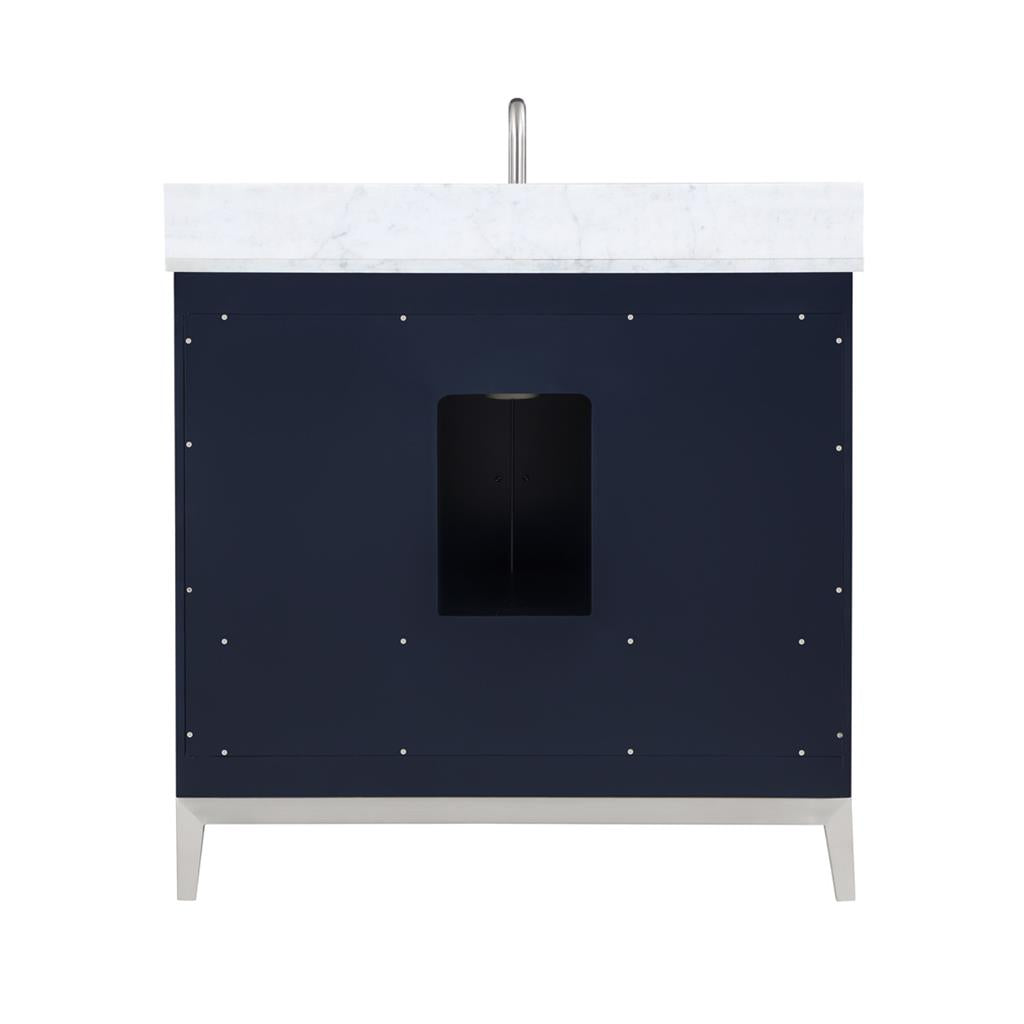 Bemma, Gracie 36" Single Vanity, Pacific Blue/Brushed Nickel, Carrara Marble Top#top-options_carrara-marble-top