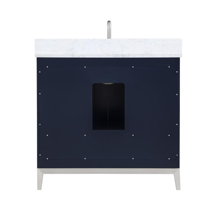Bemma, Gracie 36" Single Vanity, Pacific Blue/Brushed Nickel, Carrara Marble Top#top-options_carrara-marble-top