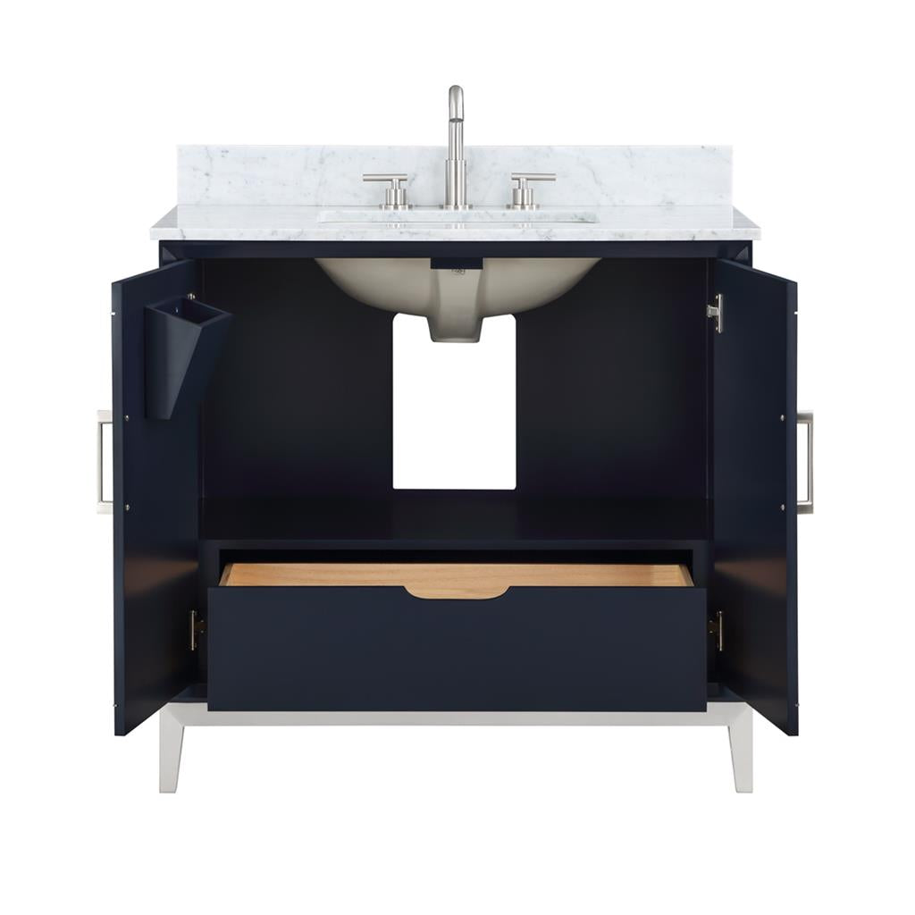 Bemma, Gracie 36" Single Vanity, Pacific Blue/Brushed Nickel, Carrara Marble Top#top-options_carrara-marble-top