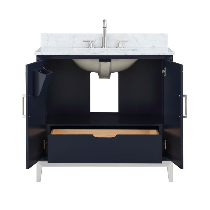 Bemma, Gracie 36" Single Vanity, Pacific Blue/Brushed Nickel, Carrara Marble Top#top-options_carrara-marble-top