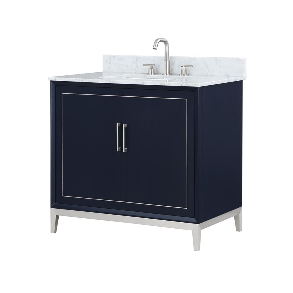 Bemma, Gracie 36" Single Vanity, Pacific Blue/Brushed Nickel, Carrara Marble Top#top-options_carrara-marble-top