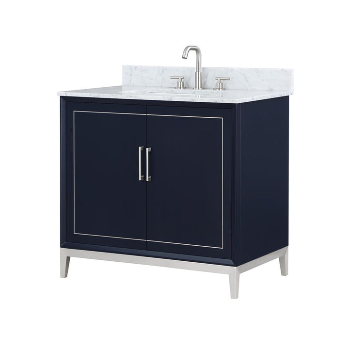 Bemma, Gracie 36" Single Vanity, Pacific Blue/Brushed Nickel, Carrara Marble Top#top-options_carrara-marble-top