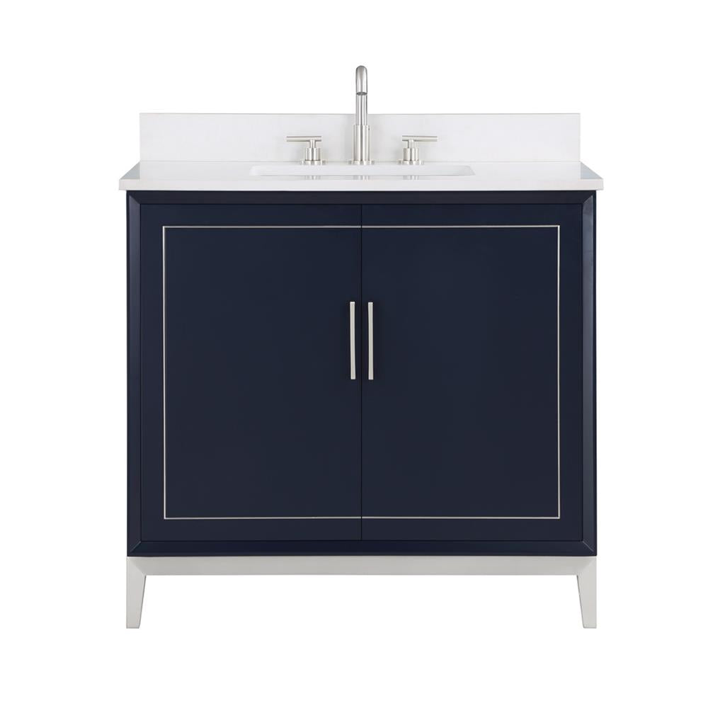 Bemma, Gracie 36" Single Vanity, Pacific Blue/Brushed Nickel, Carrara Marble Top#top-options_carrara-marble-top