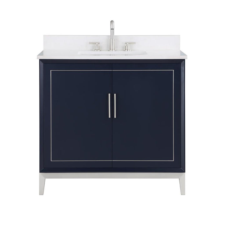 Bemma, Gracie 36" Single Vanity, Pacific Blue/Brushed Nickel, Carrara Marble Top#top-options_carrara-marble-top