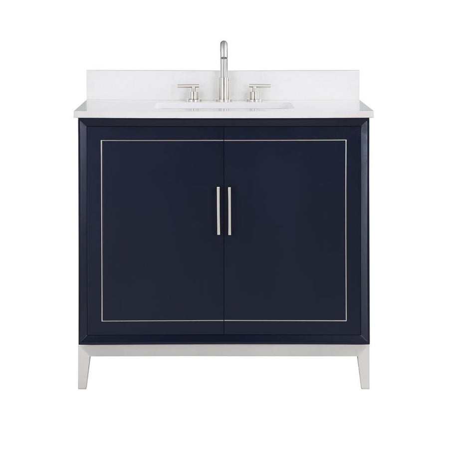 Bemma, Gracie 36" Single Vanity, Pacific Blue/Brushed Nickel, Carrara Marble Top#top-options_carrara-marble-top