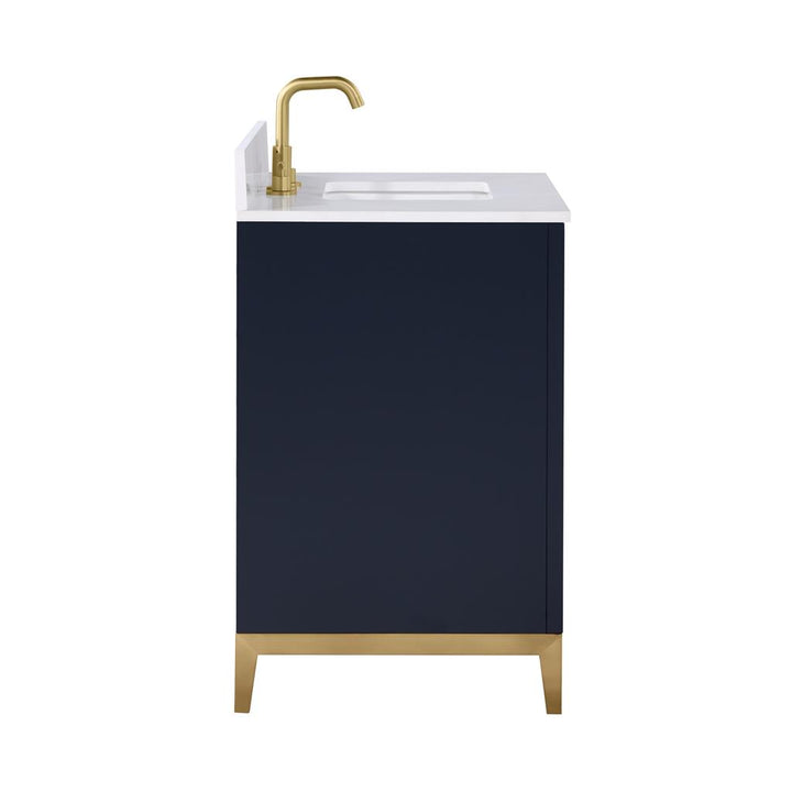 Bemma, Gracie 36" Single Vanity, Pacific Blue/Satin Brass, White Quartz Top#top-options_white-quartz-top