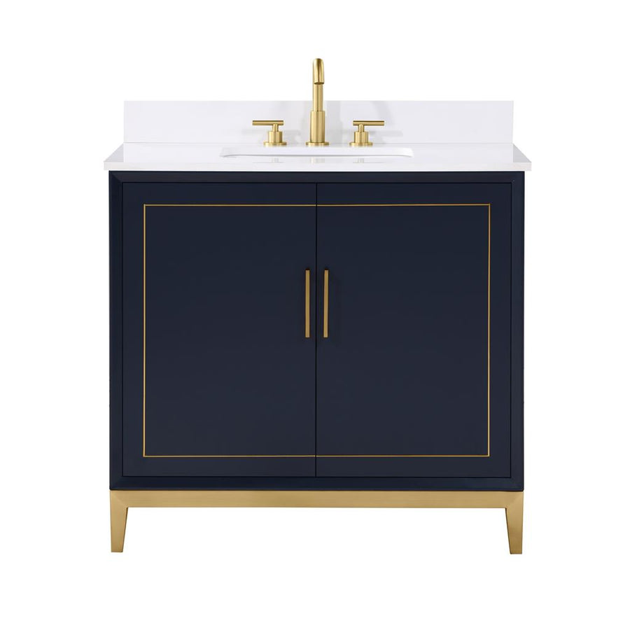 Bemma, Gracie 36" Single Vanity, Pacific Blue/Satin Brass, White Quartz Top#top-options_white-quartz-top