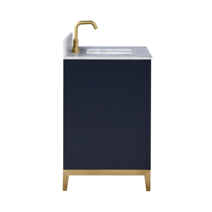 Bemma, Gracie 36" Single Vanity, Pacific Blue/Satin Brass, Carrara Marble Top#top-options_carrara-marble-top