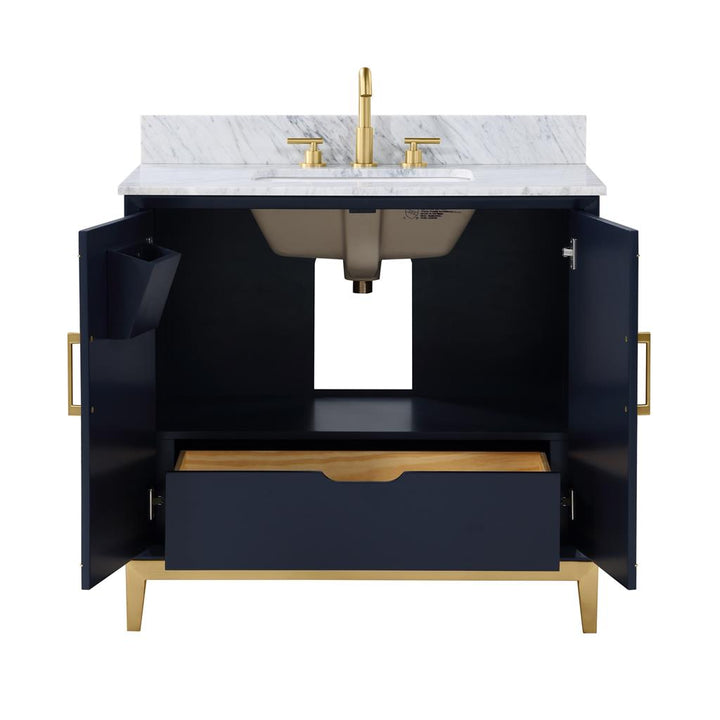 Bemma, Gracie 36" Single Vanity, Pacific Blue/Satin Brass, Carrara Marble Top#top-options_carrara-marble-top