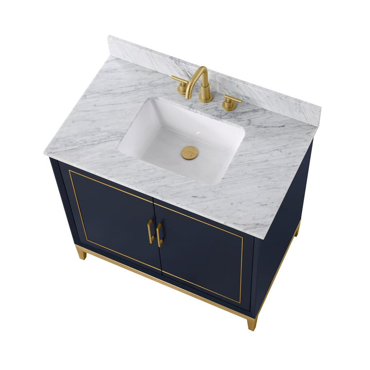 Bemma, Gracie 36" Single Vanity, Pacific Blue/Satin Brass, Carrara Marble Top#top-options_carrara-marble-top