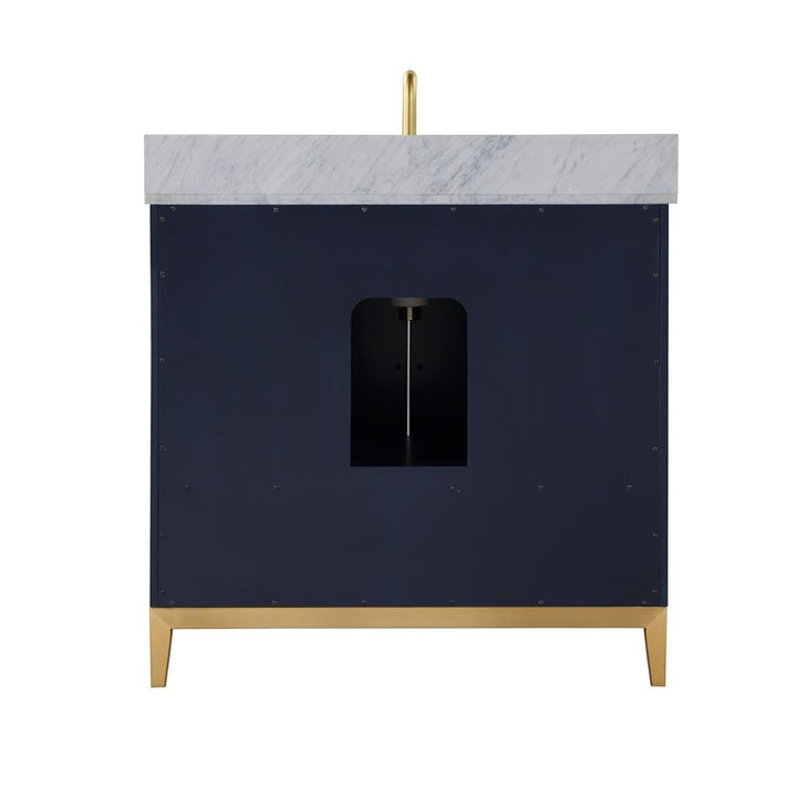 Bemma, Gracie 36" Single Vanity, Pacific Blue/Satin Brass, Carrara Marble Top#top-options_carrara-marble-top