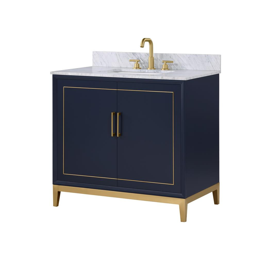 Bemma, Gracie 36" Single Vanity, Pacific Blue/Satin Brass, Carrara Marble Top#top-options_carrara-marble-top