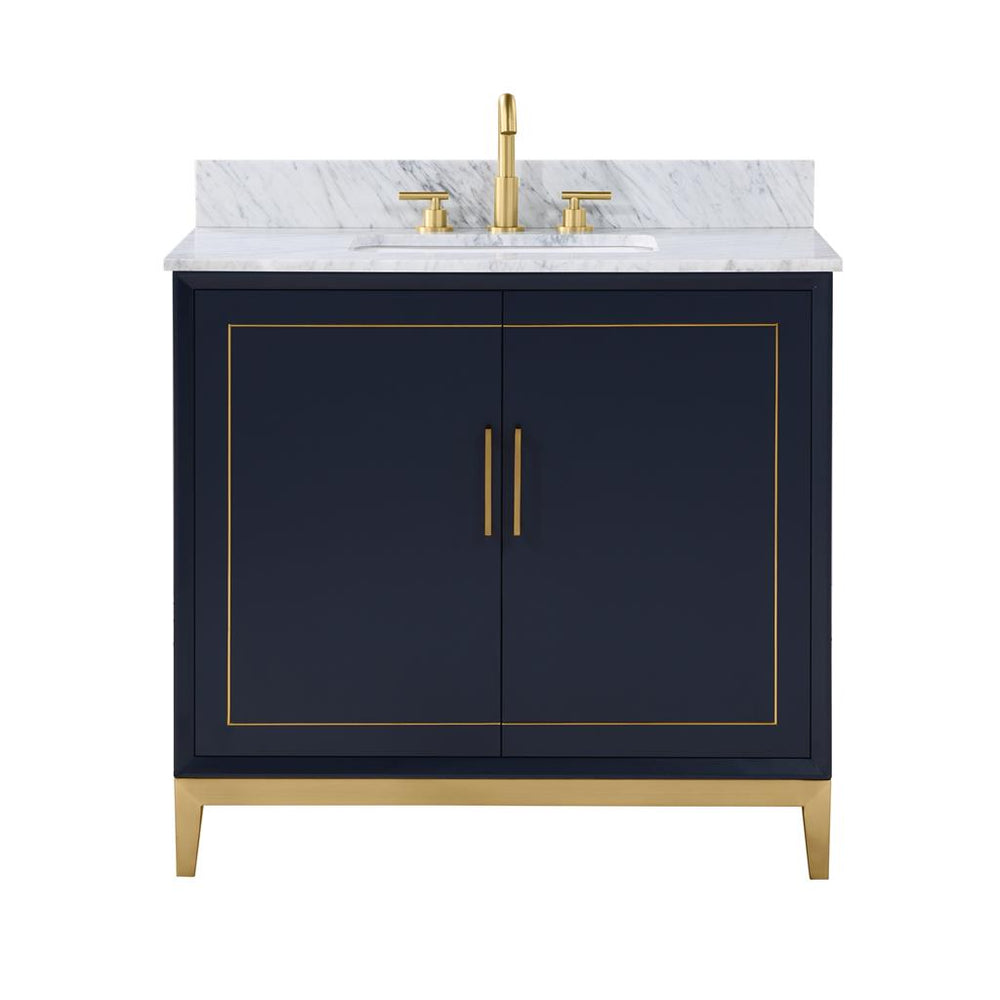 Bemma, Gracie 36" Single Vanity, Pacific Blue/Satin Brass, Carrara Marble Top#top-options_carrara-marble-top