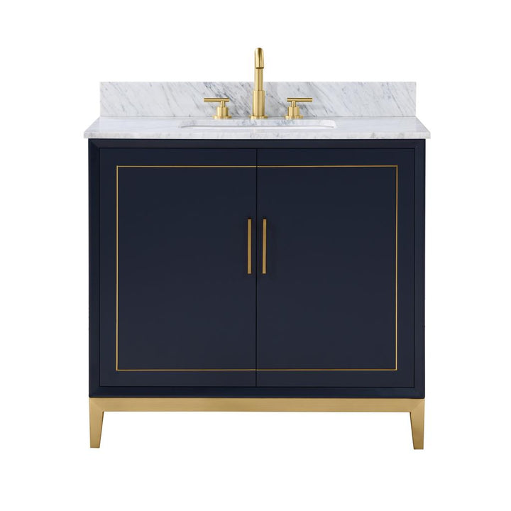 Bemma, Gracie 36" Single Vanity, Pacific Blue/Satin Brass, Carrara Marble Top#top-options_carrara-marble-top