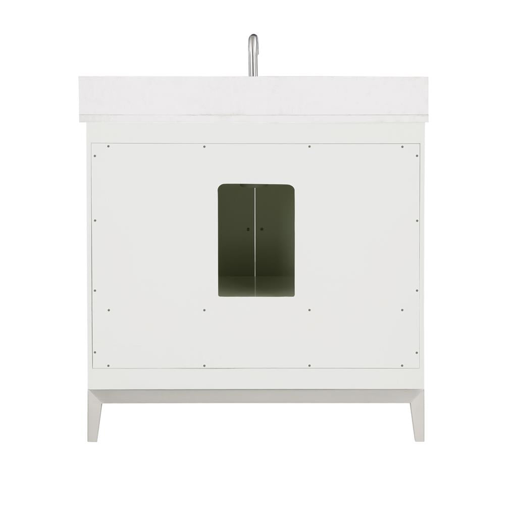 Bemma, Gracie 36" Single Vanity, Satin, White/Brushed Nickel, White Quartz Top#top-options_white-quartz-top