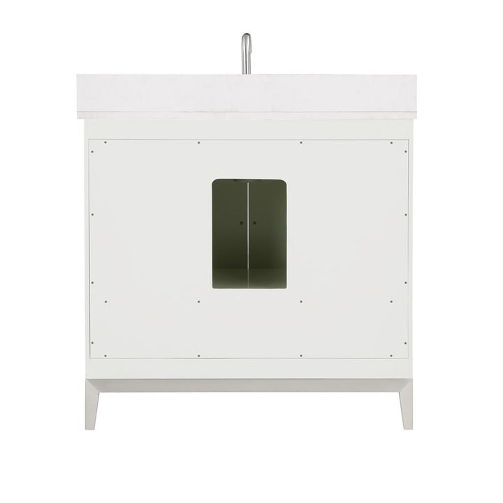 Bemma, Gracie 36" Single Vanity, Satin, White/Brushed Nickel, White Quartz Top#top-options_white-quartz-top