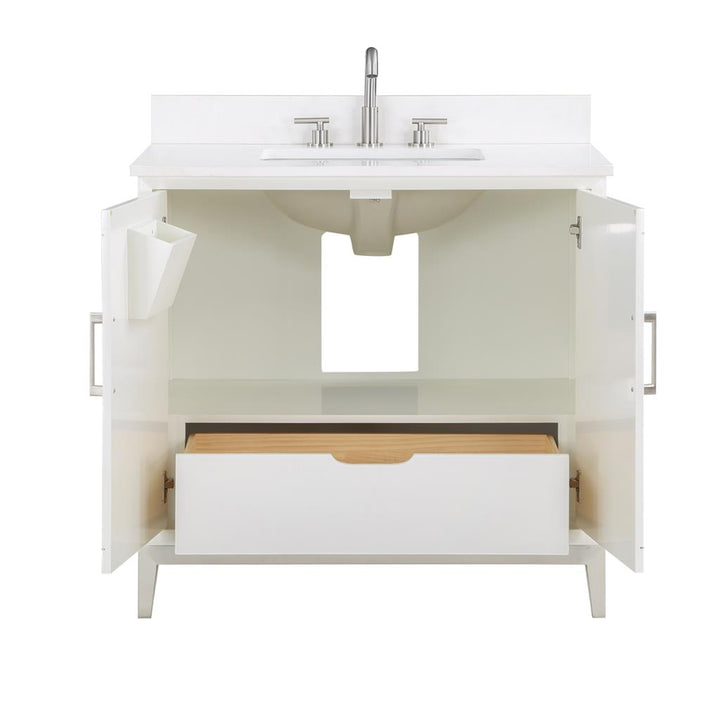 Bemma, Gracie 36" Single Vanity, Satin, White/Brushed Nickel, White Quartz Top#top-options_white-quartz-top