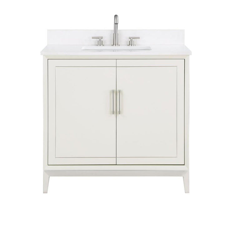 Bemma, Gracie 36" Single Vanity, Satin, White/Brushed Nickel, White Quartz Top#top-options_white-quartz-top