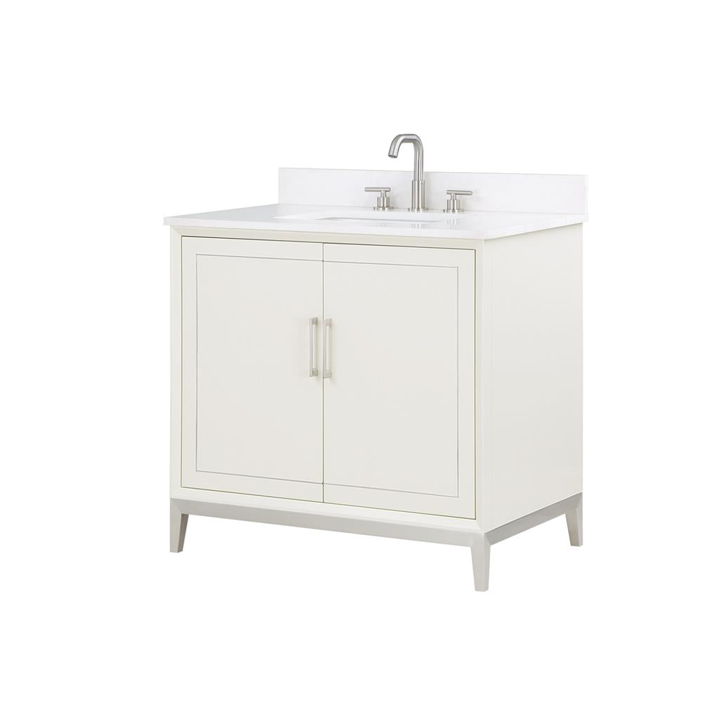 Bemma, Gracie 36" Single Vanity, Satin, White/Brushed Nickel, White Quartz Top#top-options_white-quartz-top