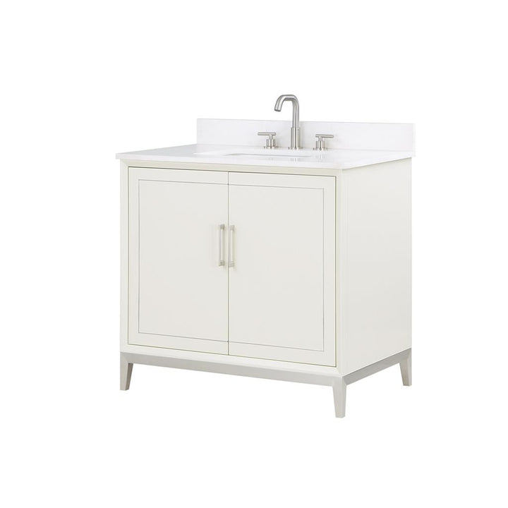 Bemma, Gracie 36" Single Vanity, Satin, White/Brushed Nickel, White Quartz Top#top-options_white-quartz-top