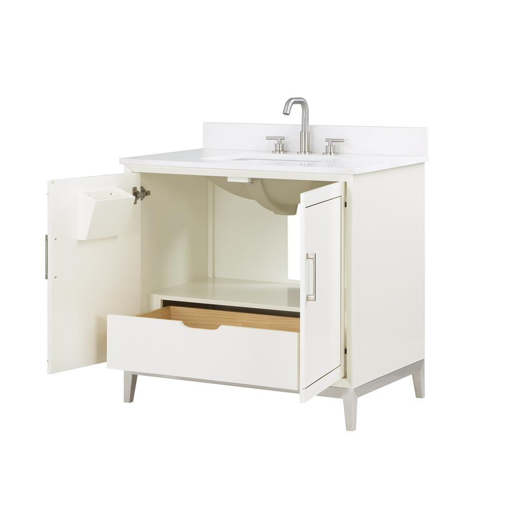Bemma, Gracie 36" Single Vanity, Satin, White/Brushed Nickel, White Quartz Top#top-options_white-quartz-top